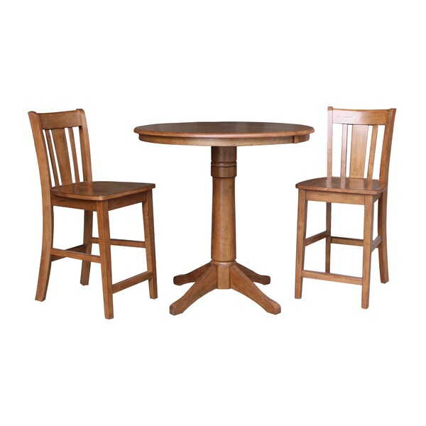 International Concepts Round 36 in Rd Extension Dining Table, 2 San Remo Stools, Distressed Oak, 36 in W, 48 in L, Wood K42-36RXT-27B-S102-2 - main